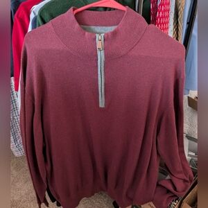 Orvis Men’s XL Quarter Zip Sweater Burgundy Cotton Silk Cashmere Blend Pullover